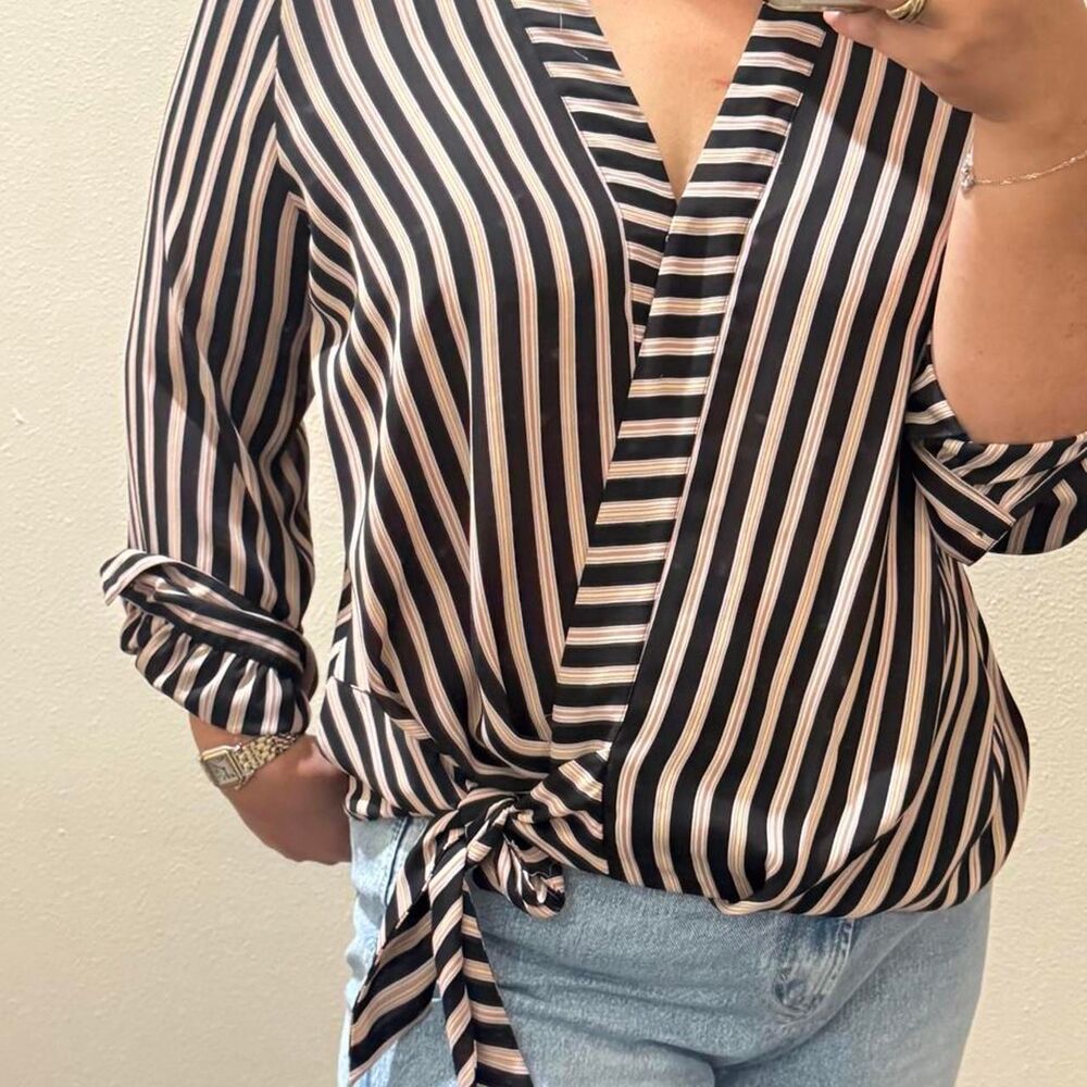 Chelsea28 XXL Striped Tie Front Blouse.